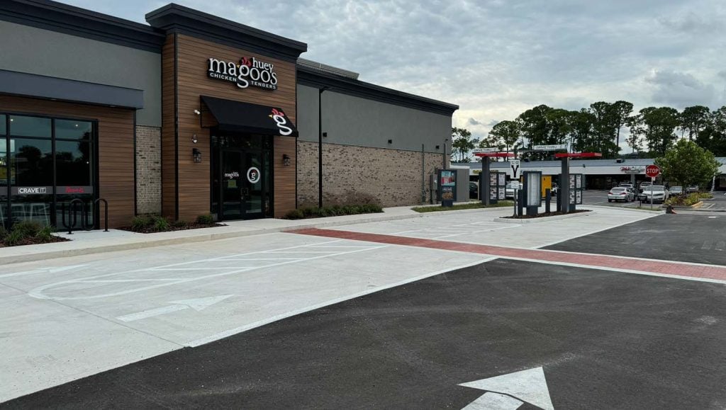 Huey Magoo's Chicken Tenders drive thru freshly painted