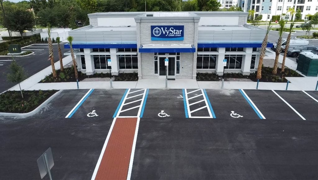 aerial view of VyStar Credit Union parking lot ada compliance parking spots
