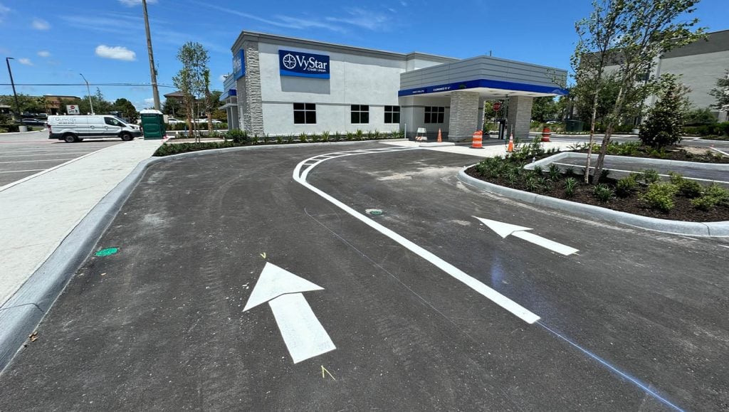 freshly painted white arrows for VyStar Credit Union