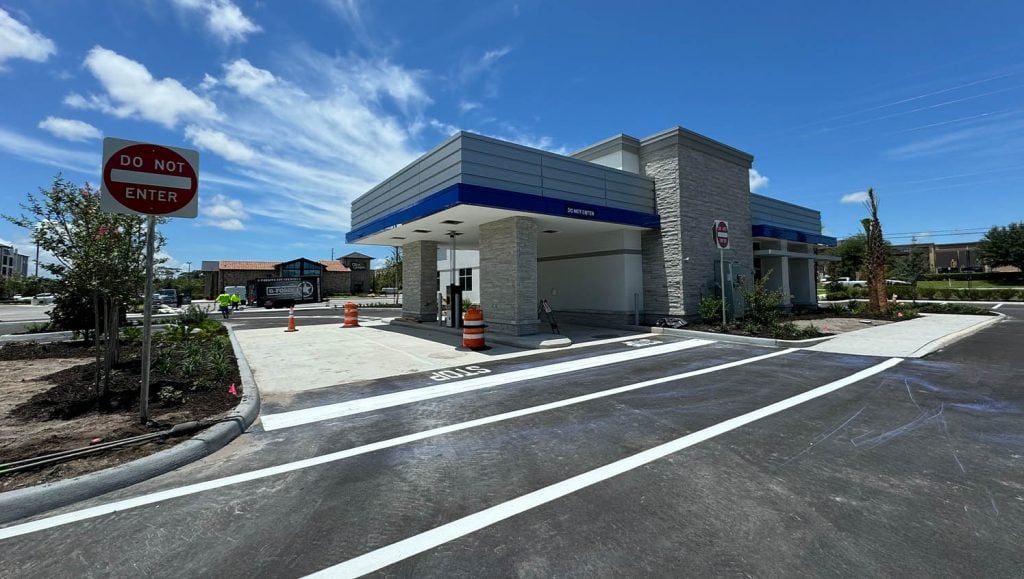 drive thru line markings freshly painted for VyStar Credit Union