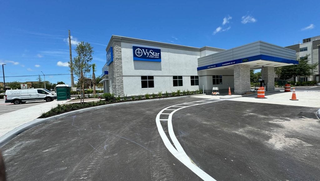 VyStar Credit Union parking lot freshly painted aerial view