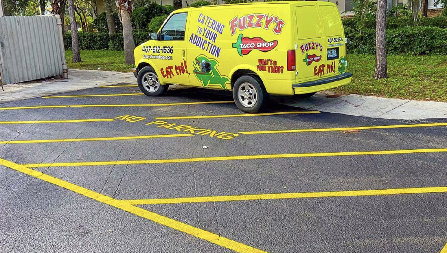 newly striped parking lot markings at tex-mex restaurant