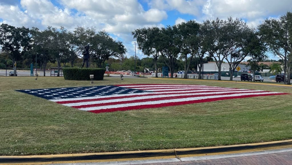 american flag freshly painted on field