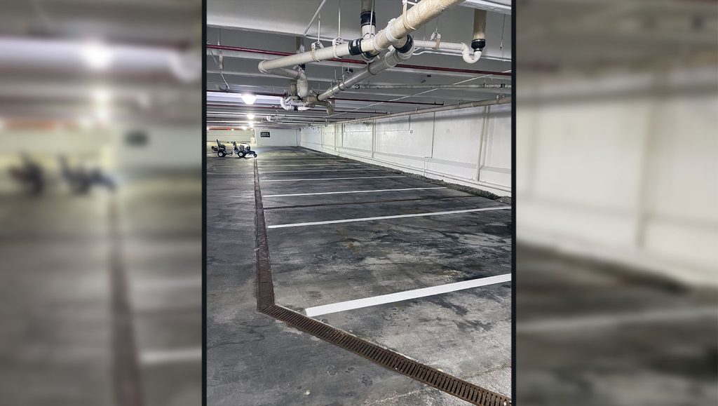 re-striped parking garage stalls