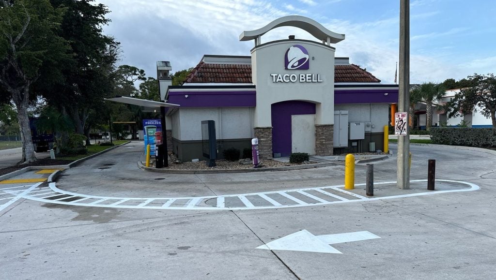 taco bell parking lot freshly painted