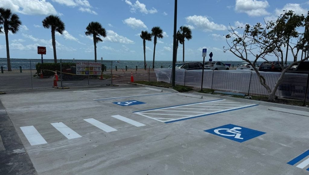 freshly painted line markings for Mercy Hospital parking lot