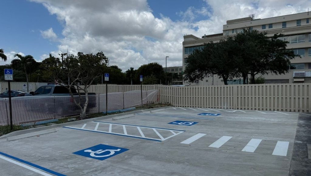 ada compliance parking spots freshly painted for Mercy Hospital