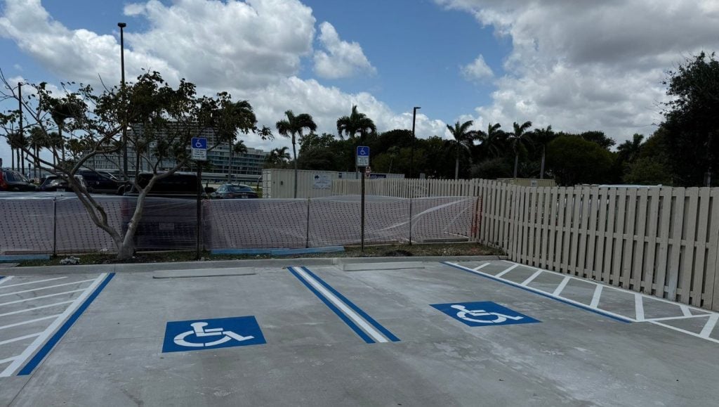 two parking spots close-up freshly painted for Mercy Hospital