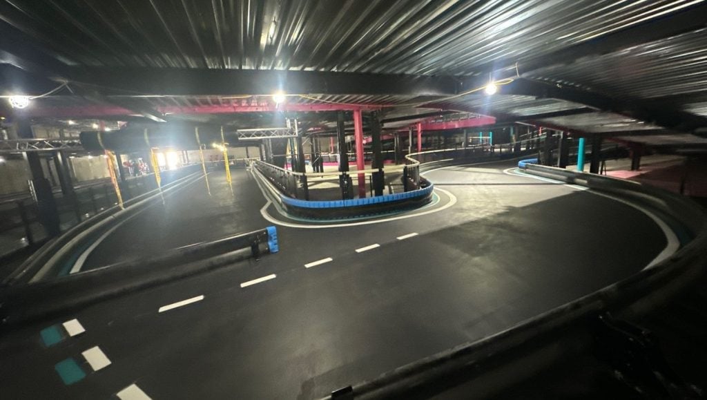 freshly painted line markings for indoor race track