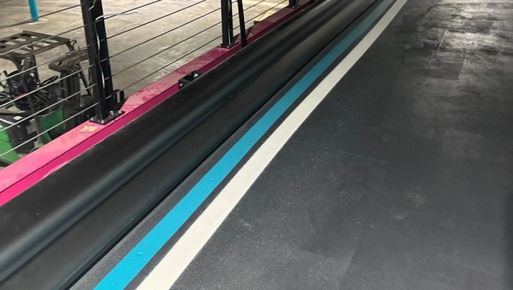 close-up of freshly painted line striping for G5 Construction