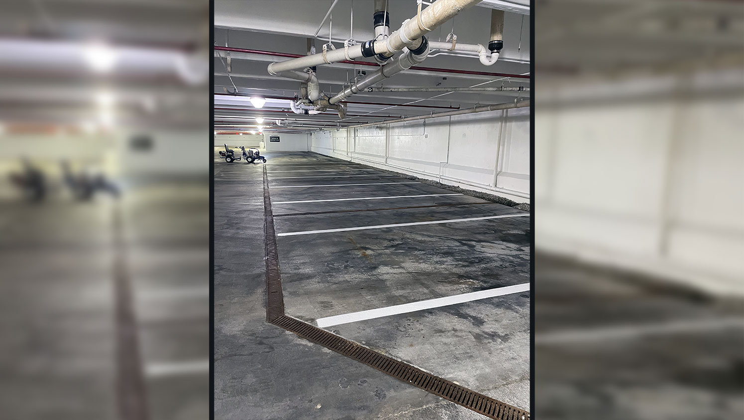 newly striped parking garage spaces