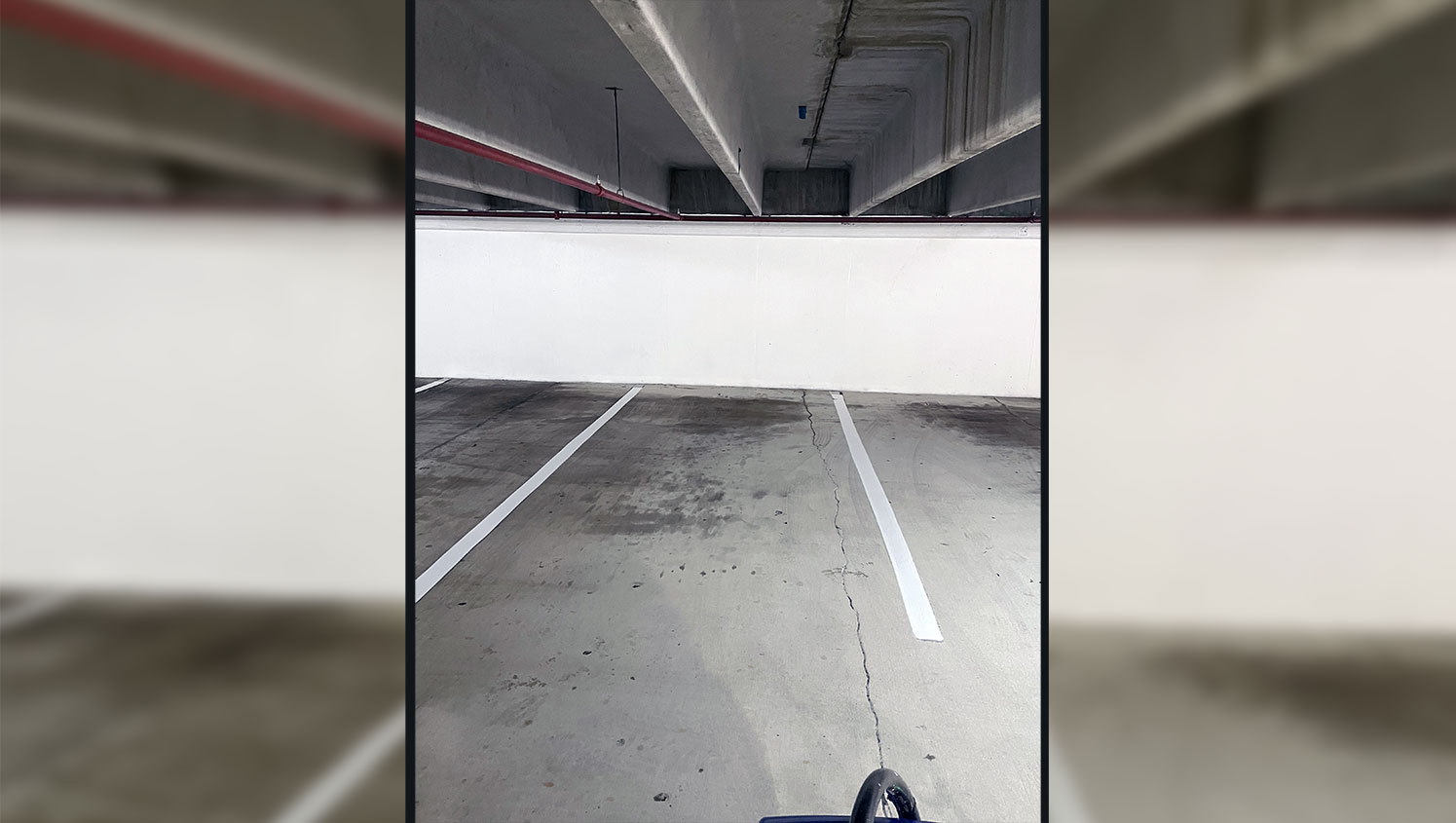 re-striped parking spaces inside parking garage