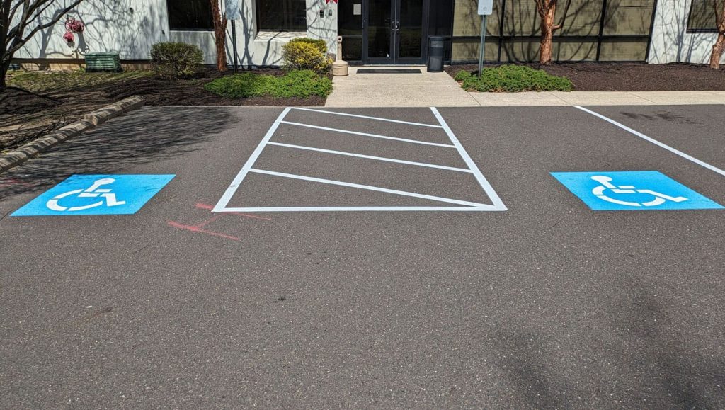 close view of ADA striping project in Bucks County, PA