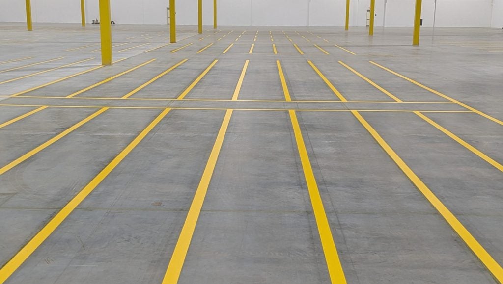 warehouse floor markings freshly painted for Document Solutions Company