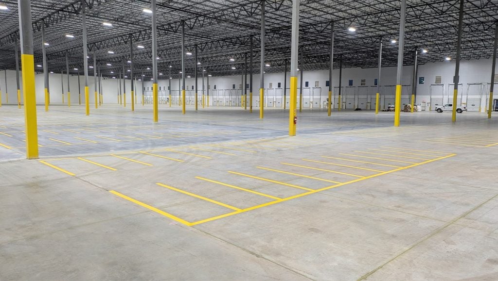 freshly painted line striping for Document Solutions Company warehouse