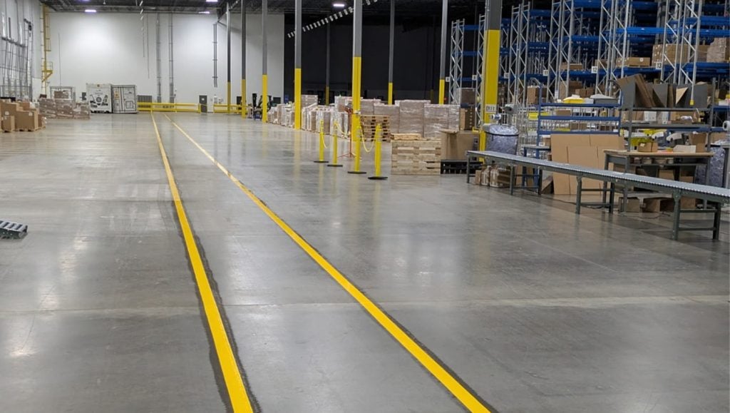 yellow line markings freshly painted for Biotech Distribution Center
