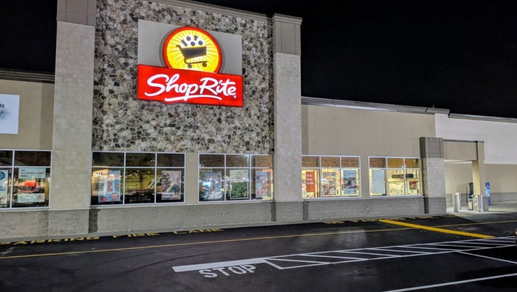 front view of shopping store with freshly painted line markings