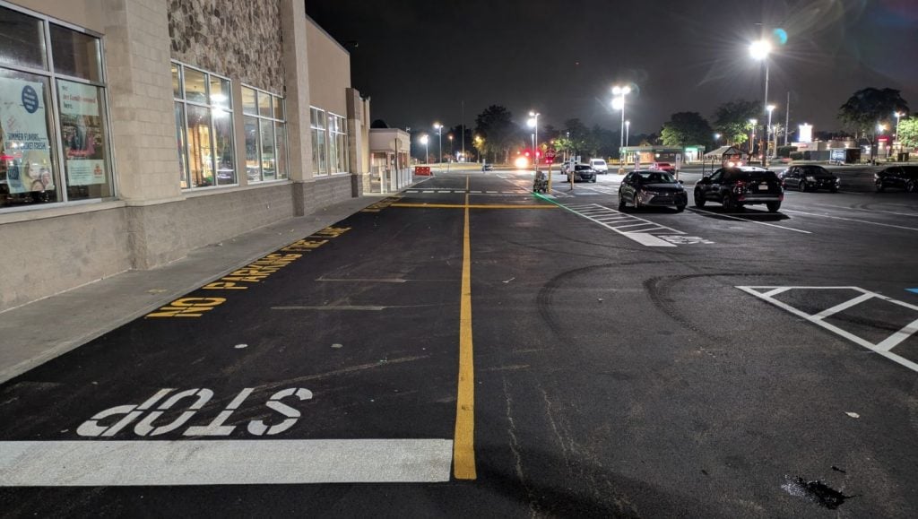 line markings freshly painted for a general contractor parking lot