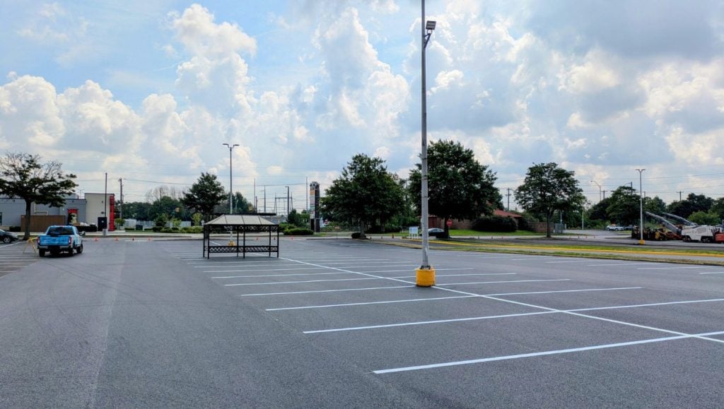 parking spots freshly painted for parking lot
