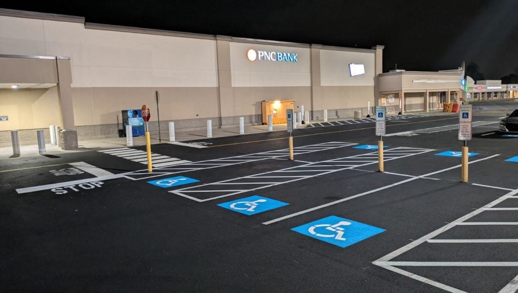 ada compliance parking spots freshly painted close-up