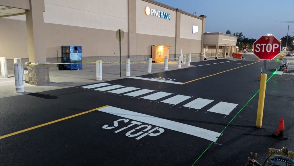 line striping freshly painted for a General Contractor parking lot