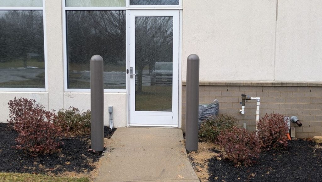close-up of two bollards installed for House of Worship