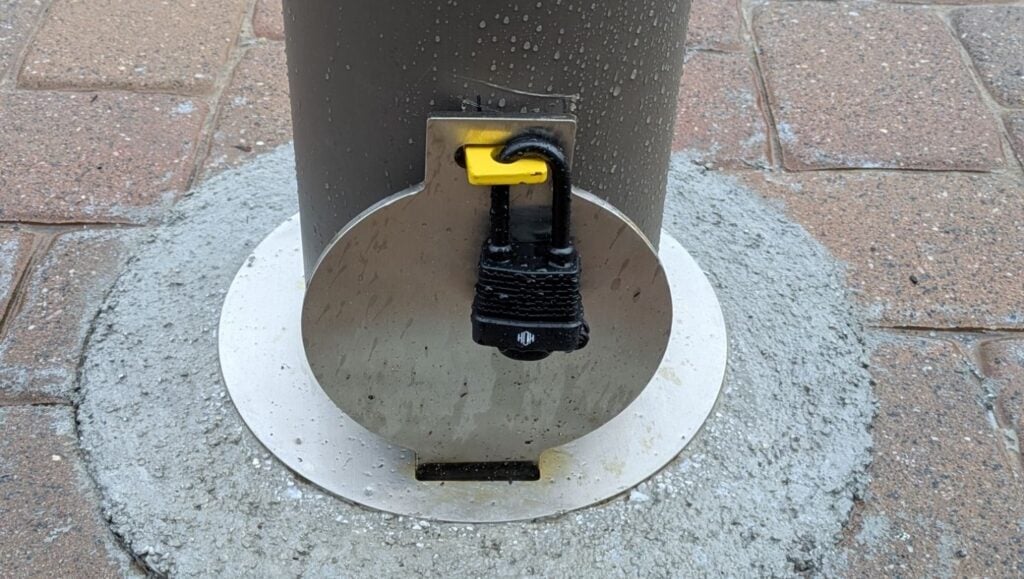 close-up of bollard installed for House of Worship parking lot