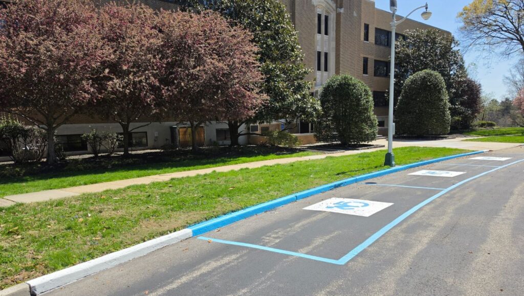 close-up of ada compliance parking spots freshly painted for Eastern Regional Research Center