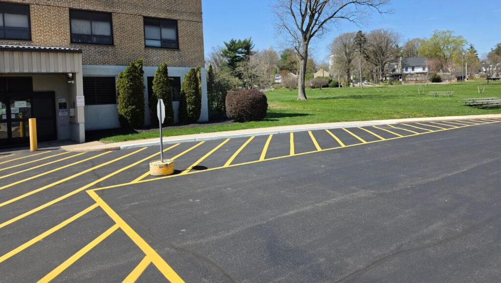 yellow line markings freshly painted for Eastern Regional Research Center parking lot