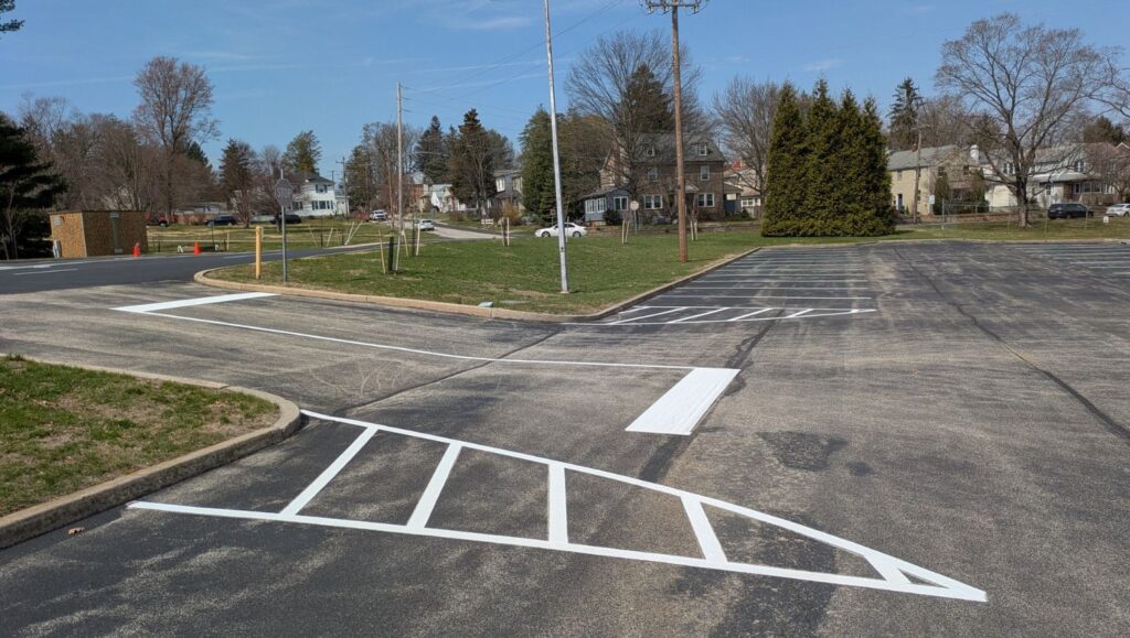line striping freshly painted for Eastern Regional Research Center parking lot