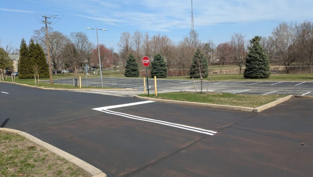 white line markings freshly painted for Eastern Regional Research Center parking lot