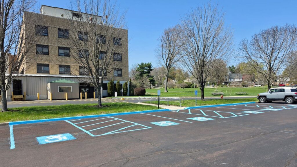 ada compliance parking spots freshly painted front view for Eastern Regional Research Center