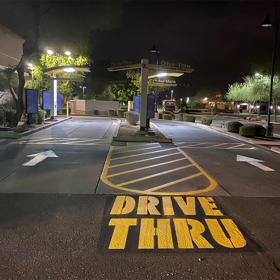 New striping for drive-thru lanes