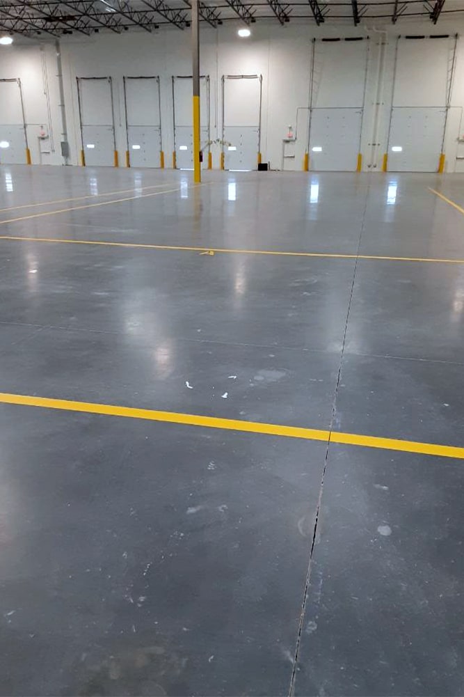 view of bright yellow warehouse marking at Green World Shipping