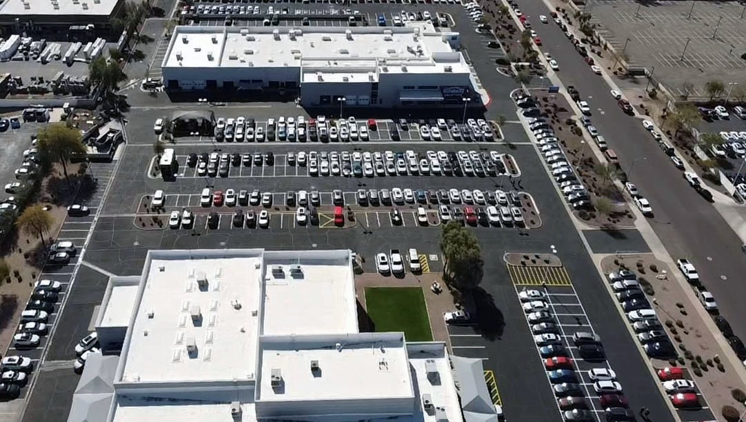 overhead view of Peoria Volkswagen’s new parking lot