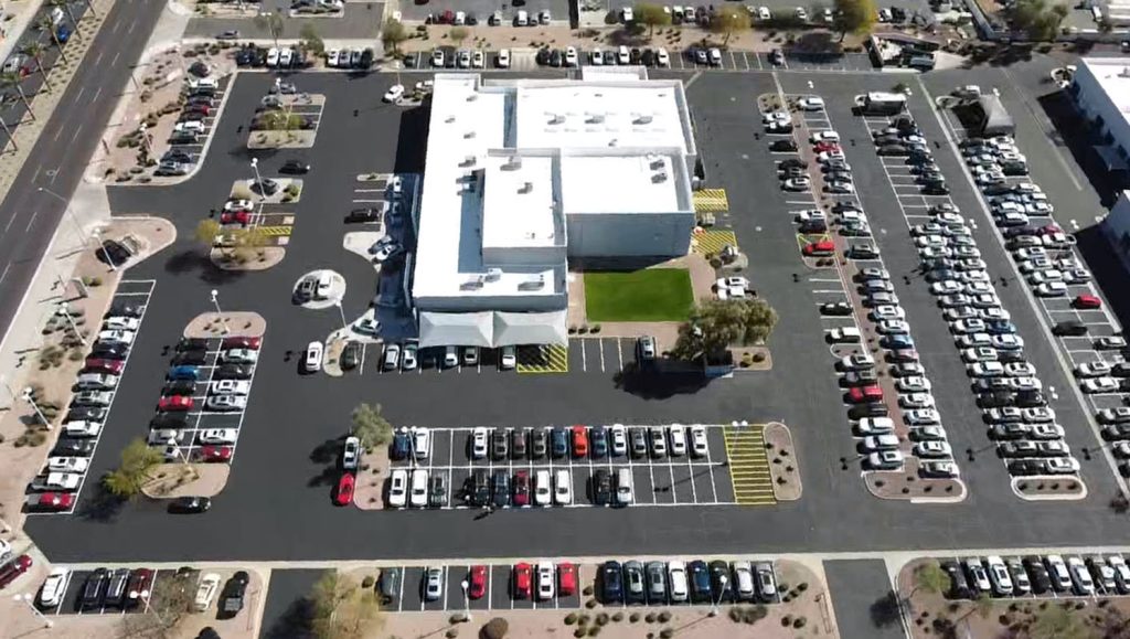 overhead view of Peoria Volkswagen’s new parking lot