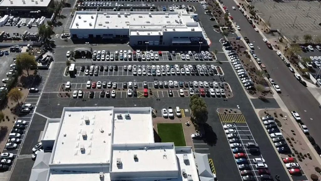 freshly striped parking spaces at Peoria Volkswagen