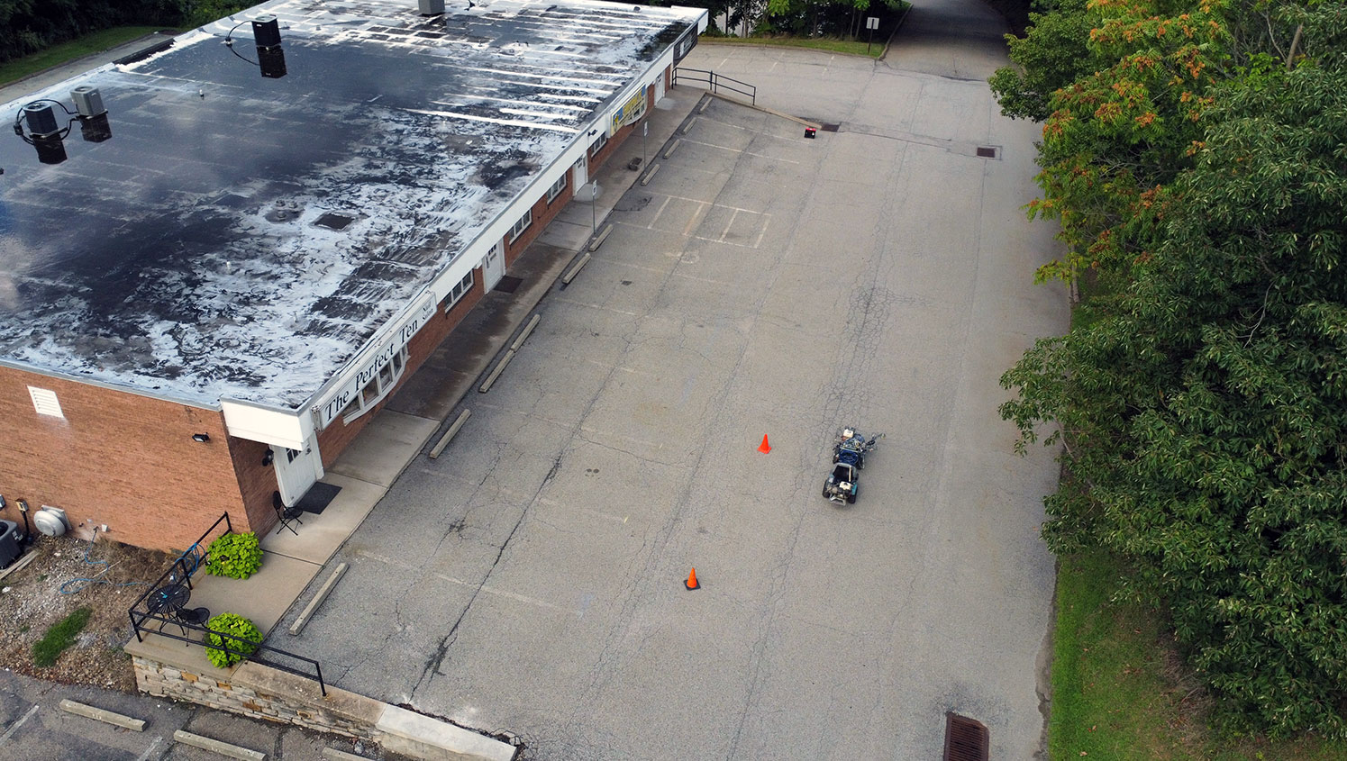 above view of parking lot before re-striping