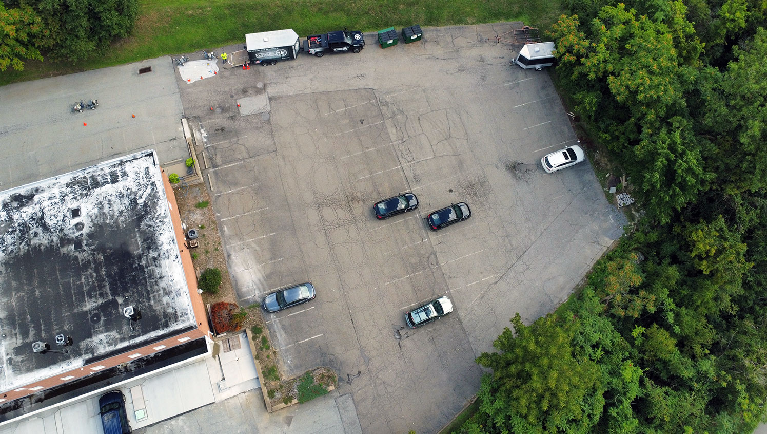 aerial view of parking lot before re-striping