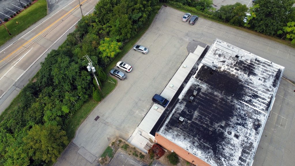 above view of parking lot before re-striping