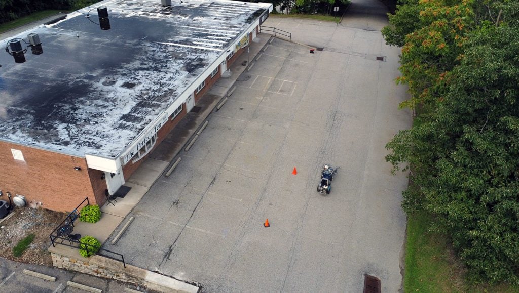 above view after parking lot re-striping
