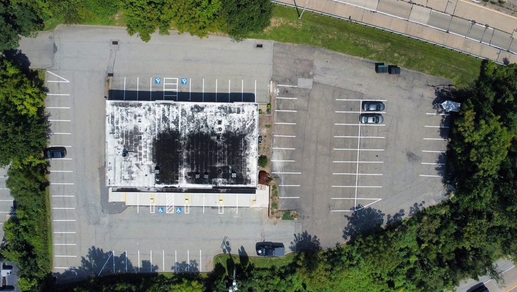 aerial view of parking lot before re-striping