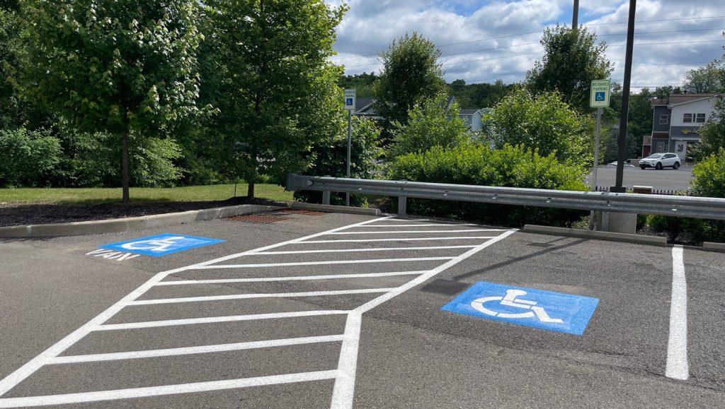 Community Park Storage parking lot with faded parking spots