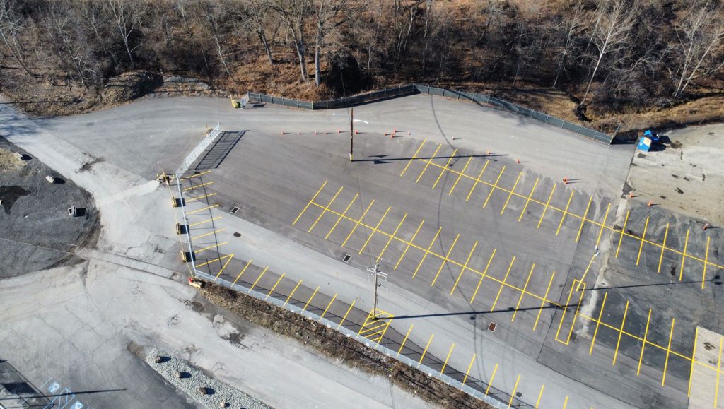 before parking lot painting in Carnegie, PA