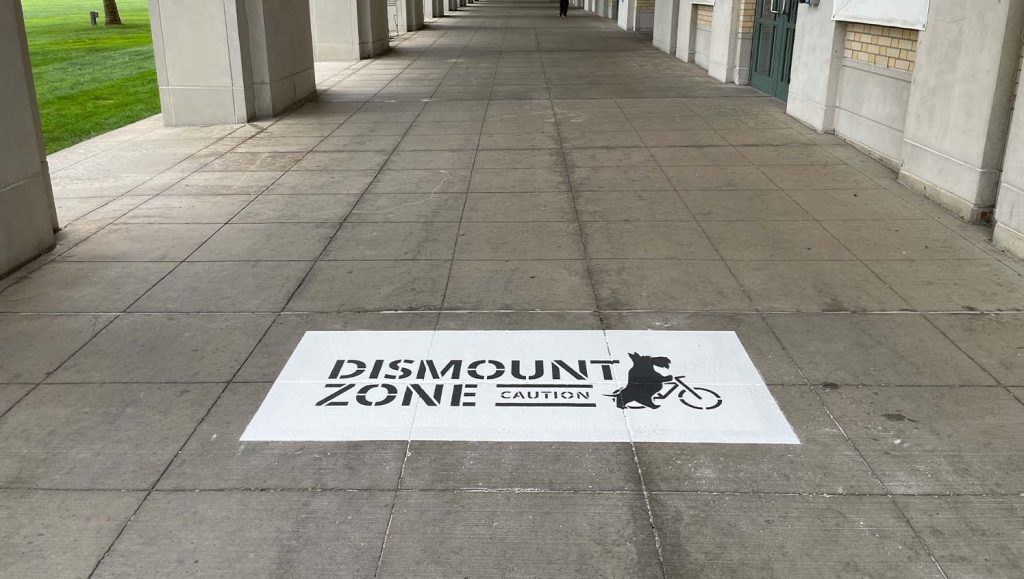 green dotted line freshly painted for Carnegie Mellon University campus