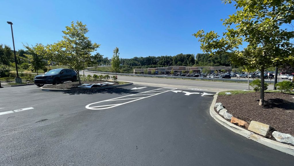 freshly painted line markings for Chipotle drive thru