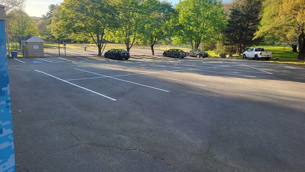 parking spots with freshly painted lines