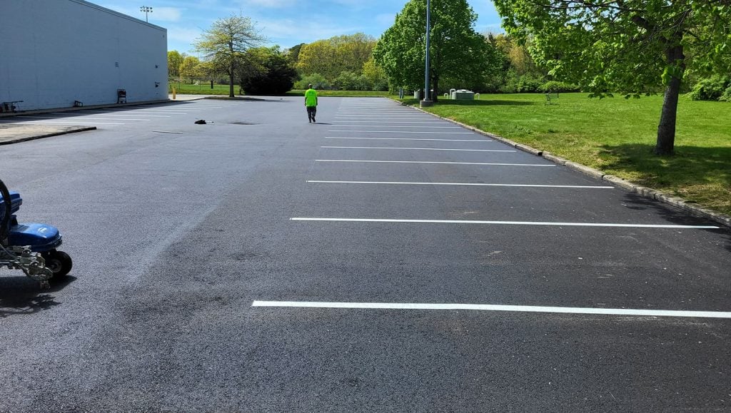 Chamberlain Contractors parking lot with freshly painted lines