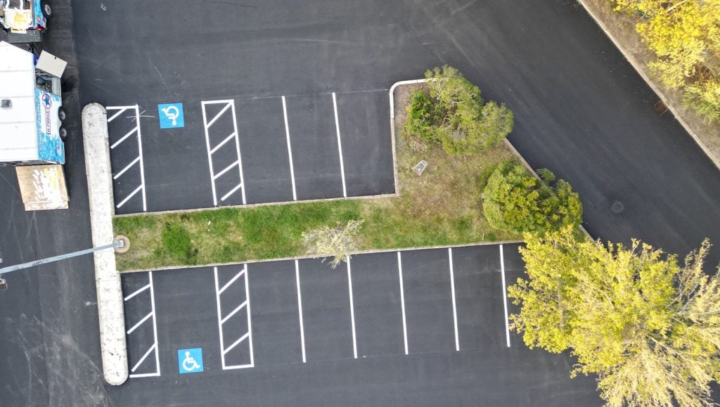 aerial view of Chamberlain Contractors parking lot with freshly painted lines
