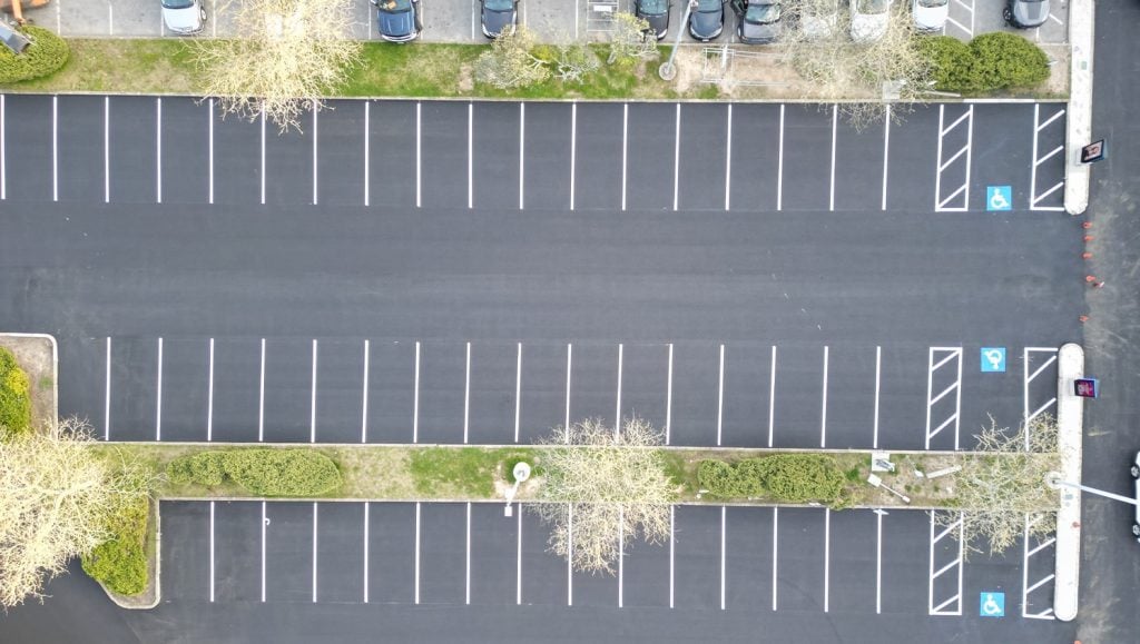 aerial view of Chamberlain Contractors parking lot with freshly painted lines